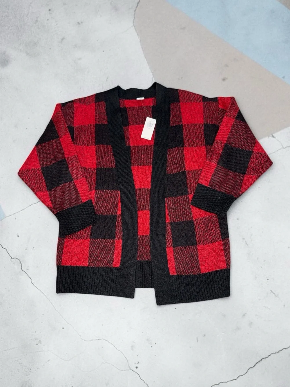 Red & Black Buffalo Plaid Open Cardigan Sweater Girls (S 6-7)